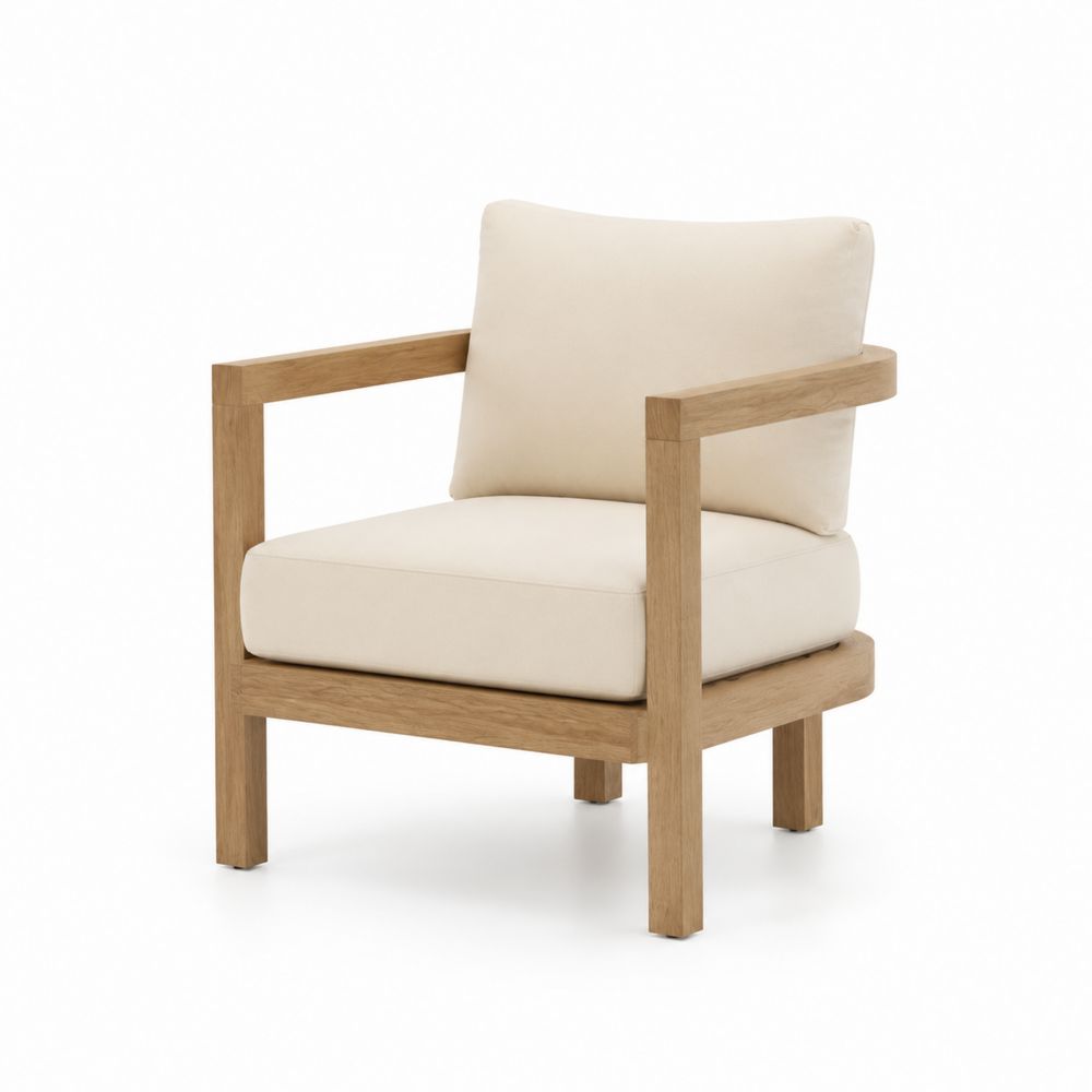 Fauteuil en bois de teck avec coussins crème