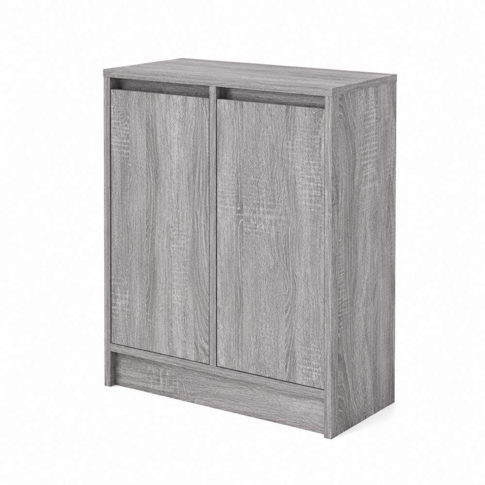 Armoire à chaussures 2 portes en bois mélaminé gris 80x35x90 cm