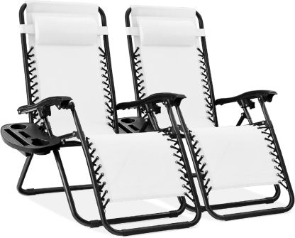 Best Choice Products Set of 2 Adjustable Steel Mesh Zero Gravity Lounge Chair Recliners w/Pillows and Cup Holder Trays - Navy Blue