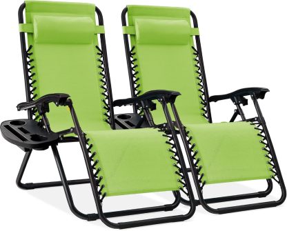 Best Choice Products Set of 2 Adjustable Steel Mesh Zero Gravity Lounge Chair Recliners w/Pillows and Cup Holder Trays - Navy Blue