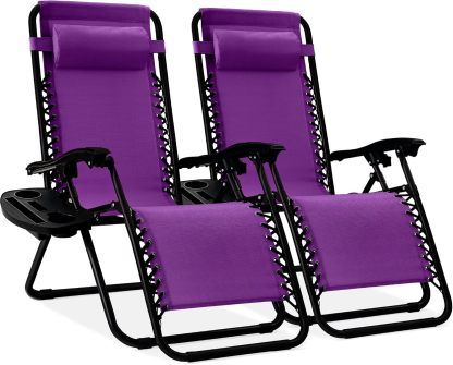 Best Choice Products Set of 2 Adjustable Steel Mesh Zero Gravity Lounge Chair Recliners w/Pillows and Cup Holder Trays - Navy Blue