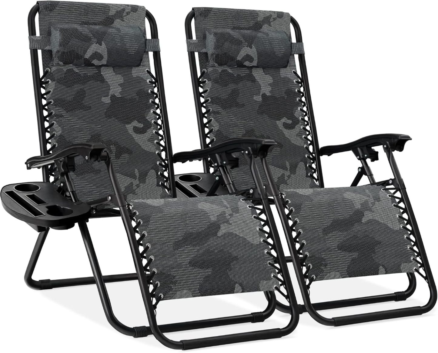 Best Choice Products Set of 2 Adjustable Steel Mesh Zero Gravity Lounge Chair Recliners w/Pillows and Cup Holder Trays - Navy Blue