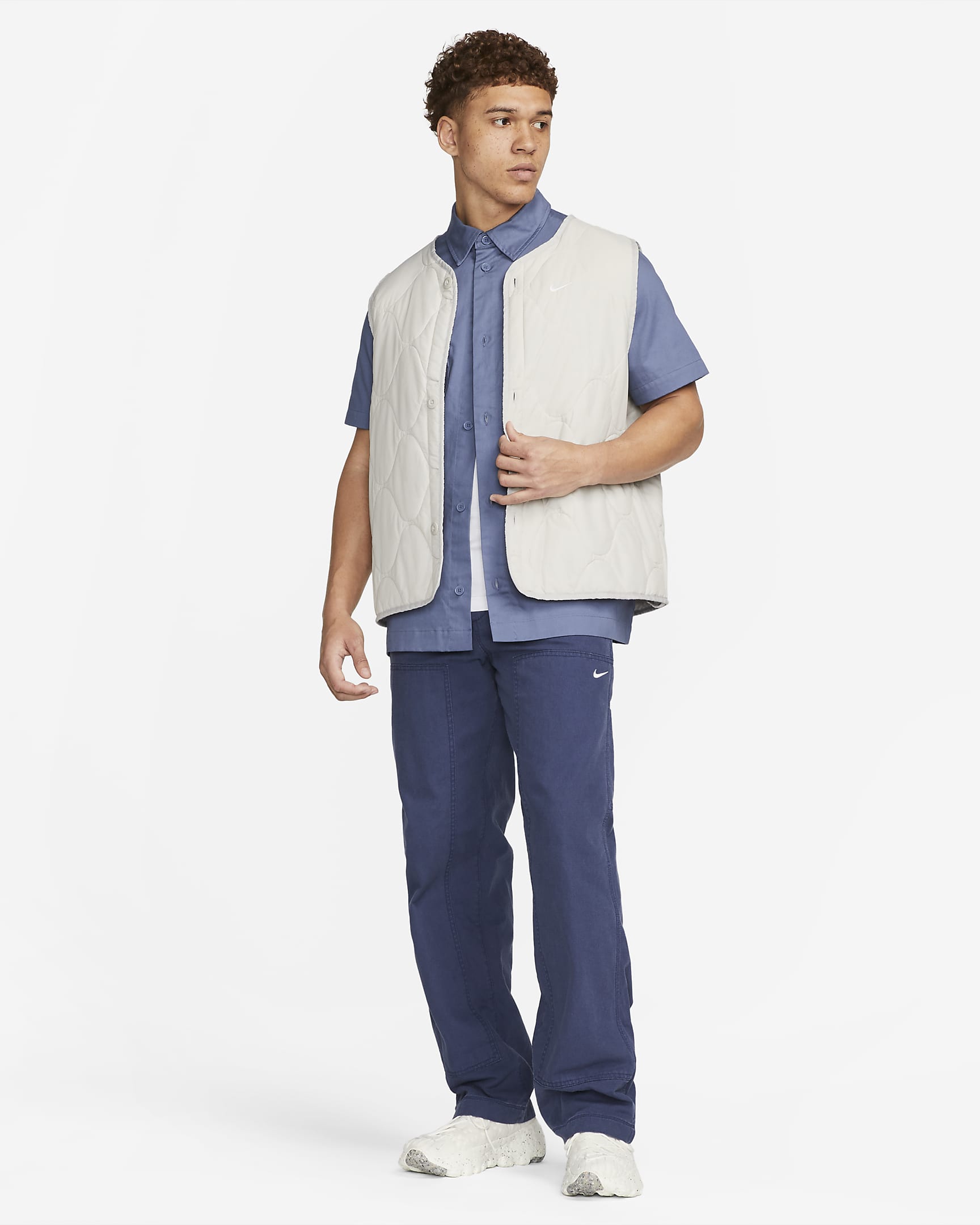 Men's Woven Military Short-Sleeve Button-Down Shirt