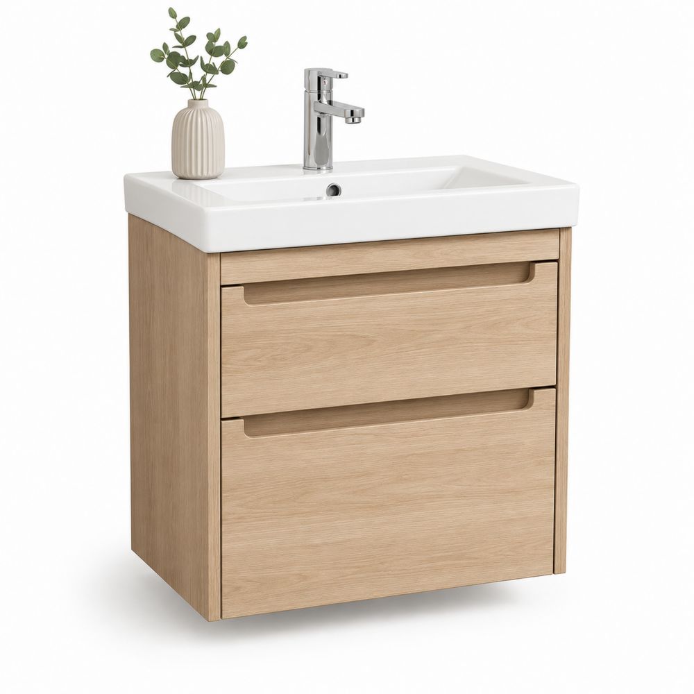 Meuble sous lavabo en chêne avec vasque en céramique