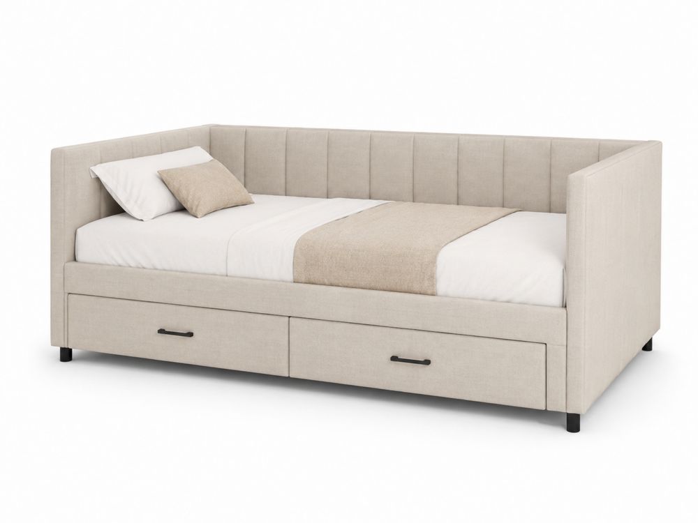 Lit de repos en tissu Beige avec tiroirs 200x90 cm
