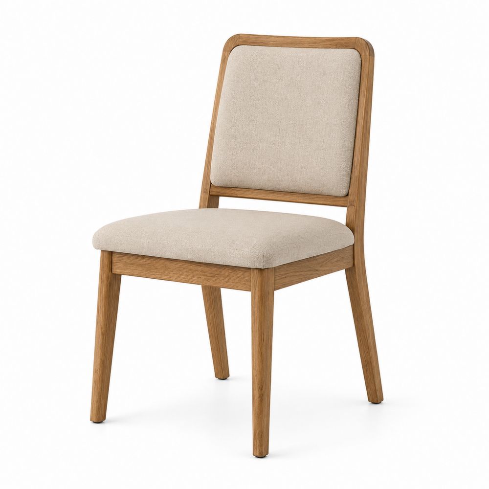 Chaise en bois avec assise en tissu beige