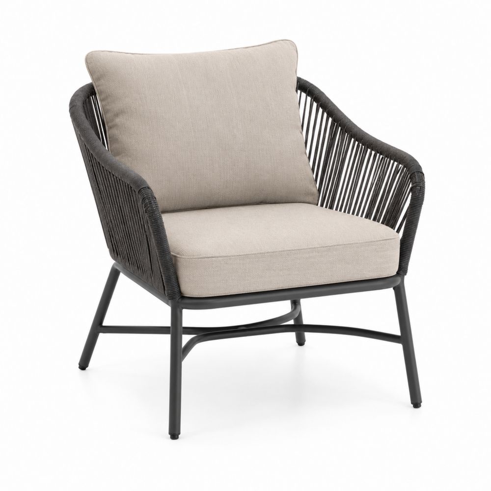 Fauteuil en corde et aluminium H85 x L70 x P75 cm Beige/Noir