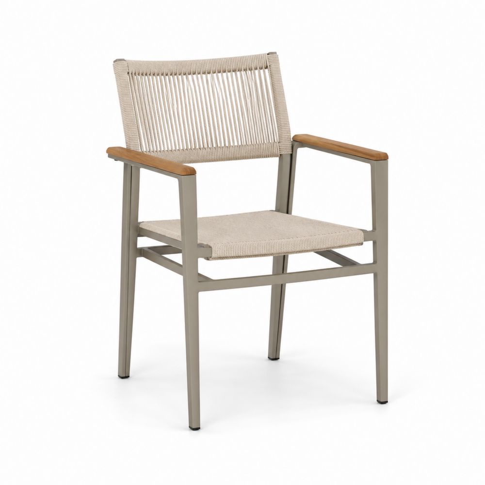 Chaise de Patio avec Accoudoirs en Aluminium, Bois et Corde Polyester