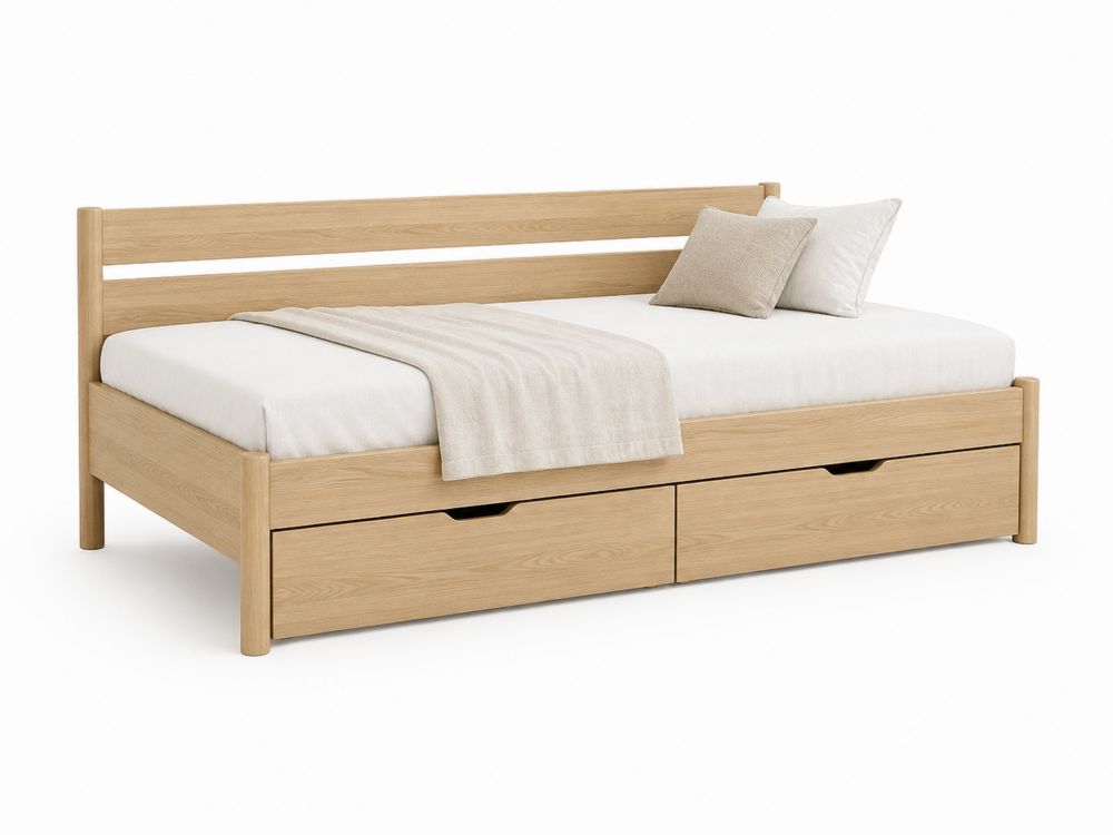 Lit en bois avec tiroirs de rangement 200x90 cm Chêne