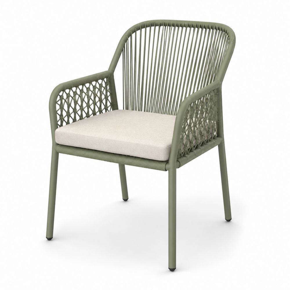 Chaise en métal avec corde et coussin beige 85x60x62 cm