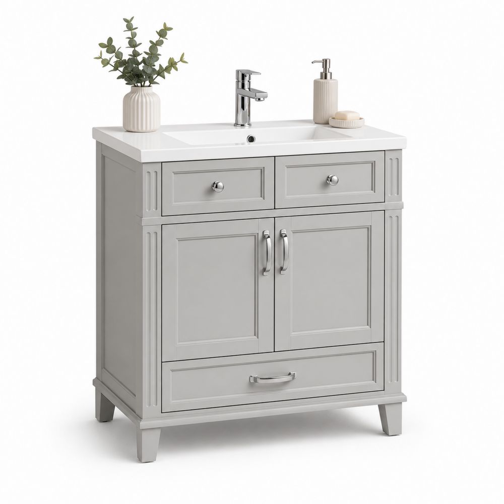Meuble de salle de bain en MDF Gris avec Vasque en Céramique