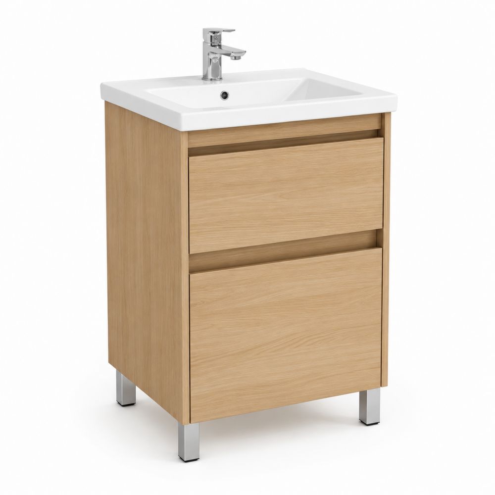 Meuble sous lavabo en bois de chêne avec tiroirs 60x45x85 cm