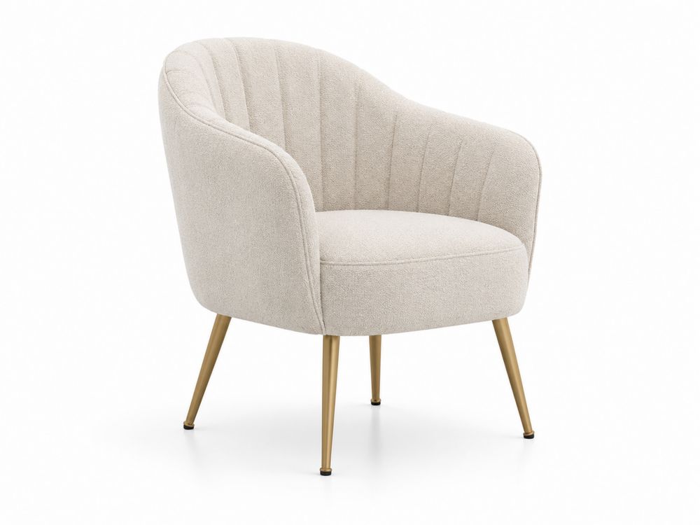 Fauteuil en Tissu Bouclé Crème avec Pieds en Métal