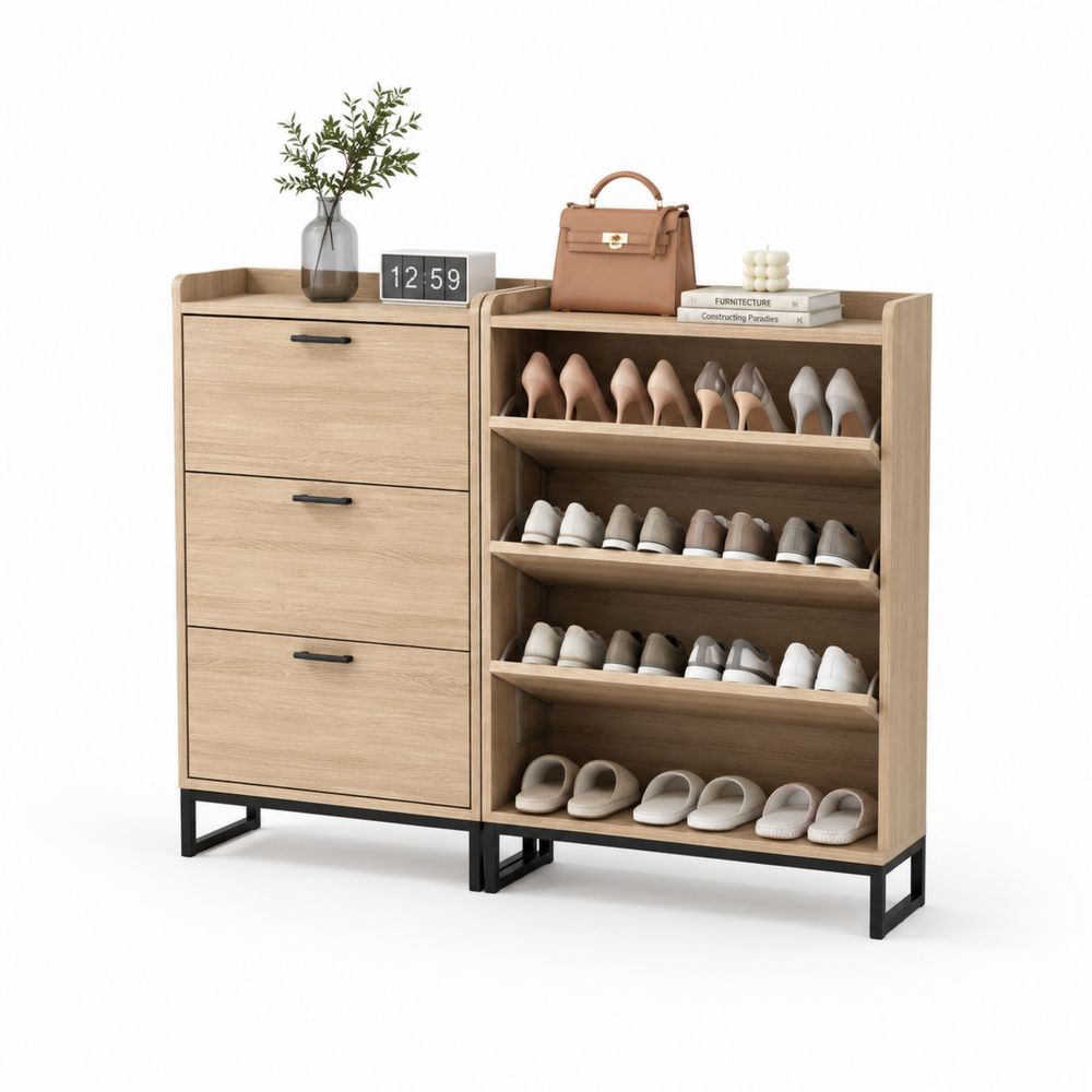 Meuble à chaussures en bois avec tiroirs et étagères