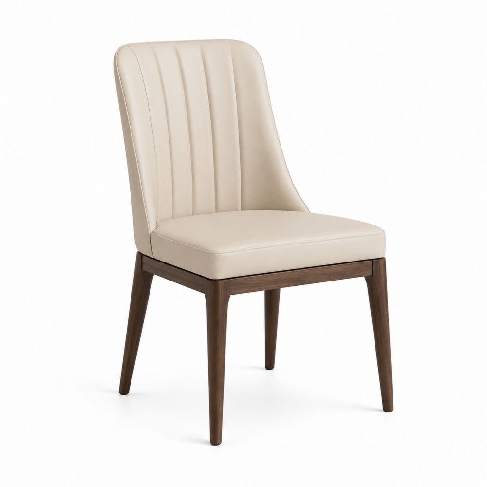 Chaise en cuir PU avec piètement en bois de hêtre Beige