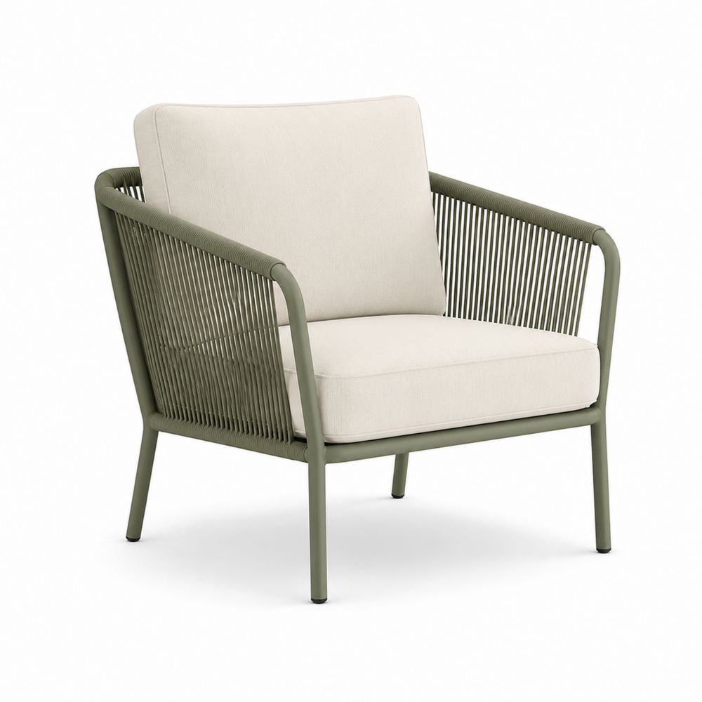 Fauteuil d'extérieur en métal et corde Beige/Vert