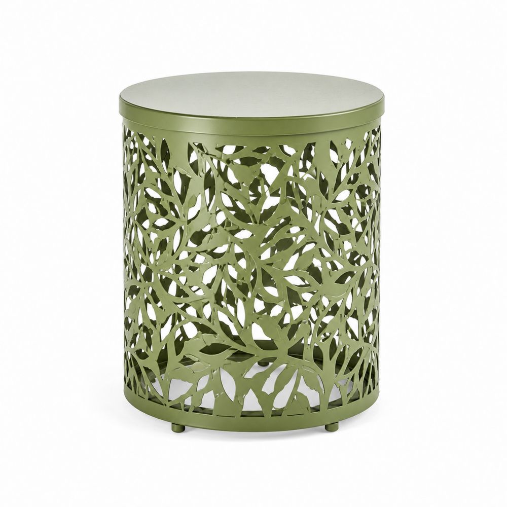 Table d'extérieur ronde en métal découpé vert