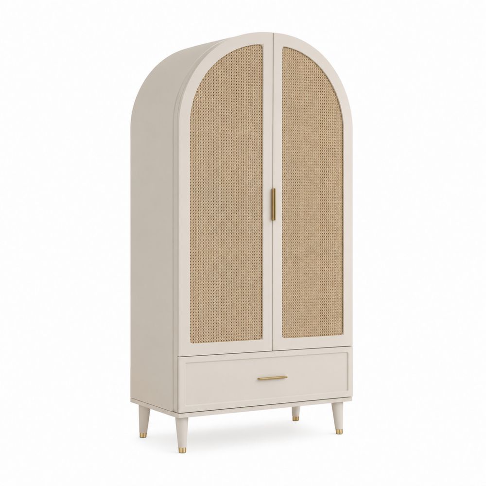 Armoire en bois avec portes en rotin et tiroir 180x80x50cm