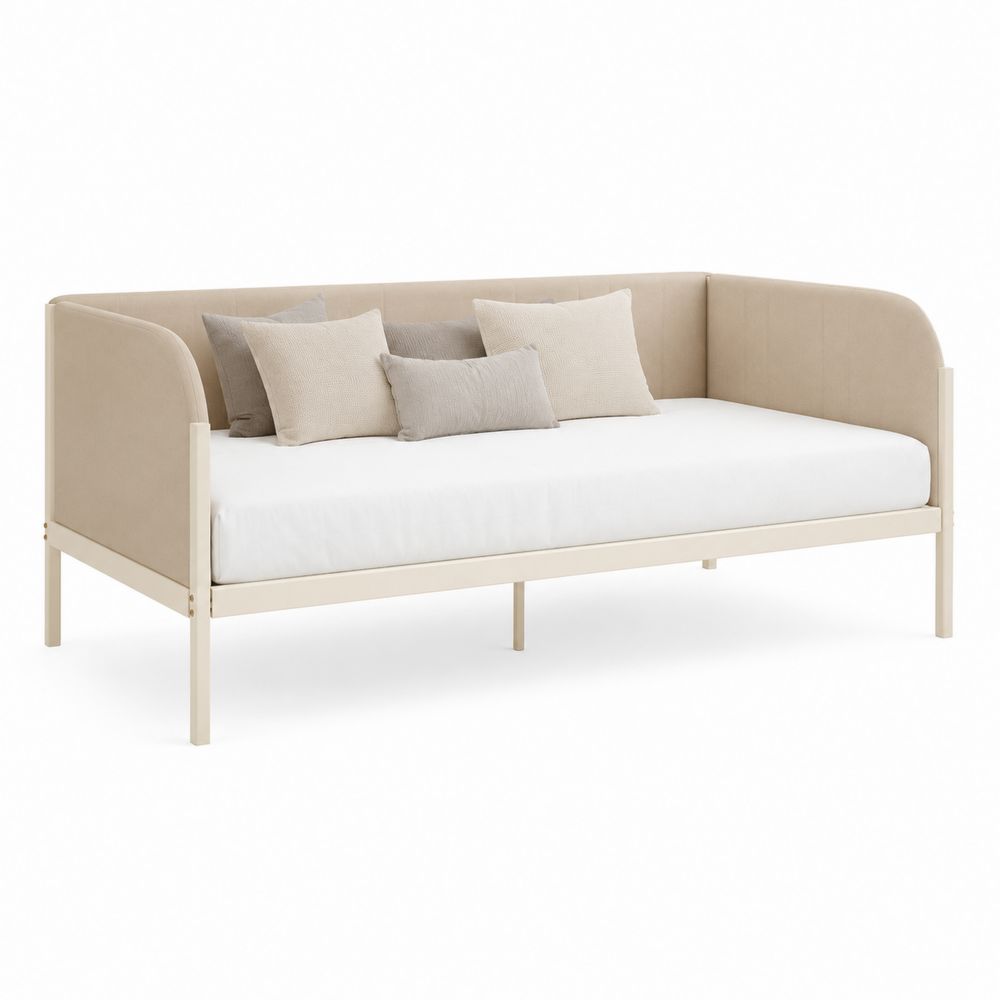 Lit de repos en bois avec coussins en microfibre Beige