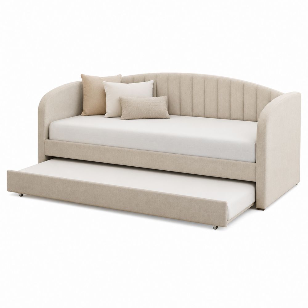 Lit de jour gigogne en tissu Beige avec sommier 200x90 cm