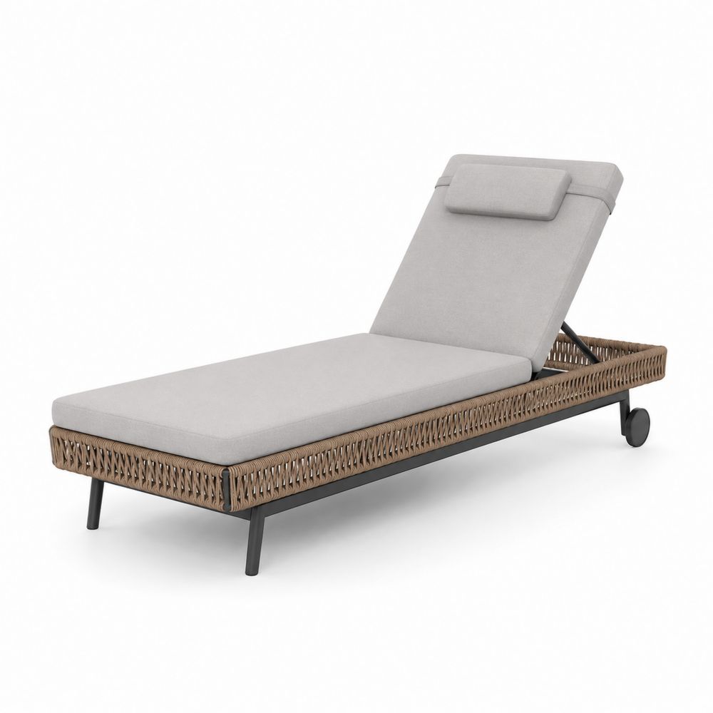 Chaise longue extérieure réglable aluminium et corde polyester Gris et Brun naturel