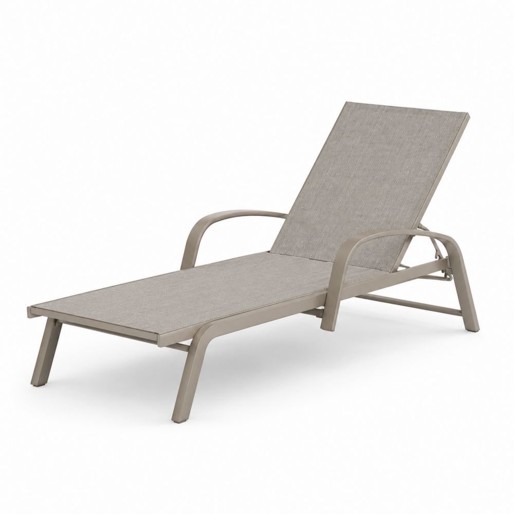 Chaise longue d'extérieur en aluminium avec revêtement en textilène beige