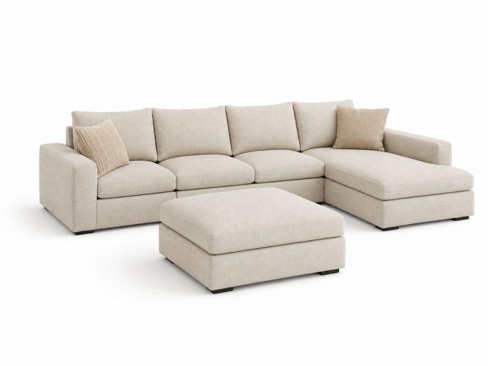 Canapé modulaire en tissu avec méridienne et pouf