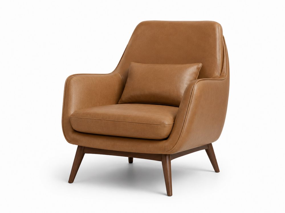 Fauteuil en Cuir Marron avec Coussin