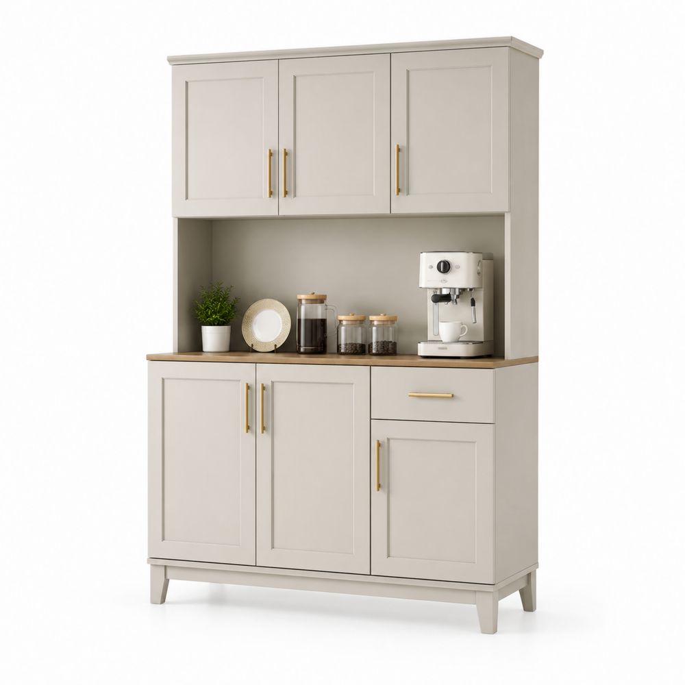 Buffet vaisselier en bois composite Gris clair 180cm x 120cm x 40cm