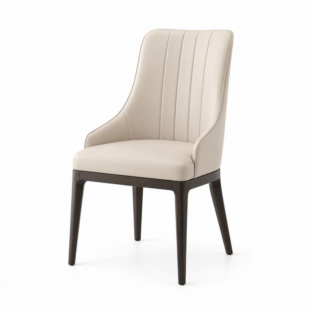Chaise en cuir synthétique beige avec cadre en bois
