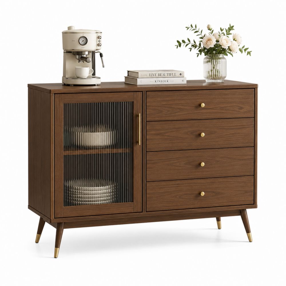 Buffet en bois avec portes en verre et tiroirs 120x45x75 cm