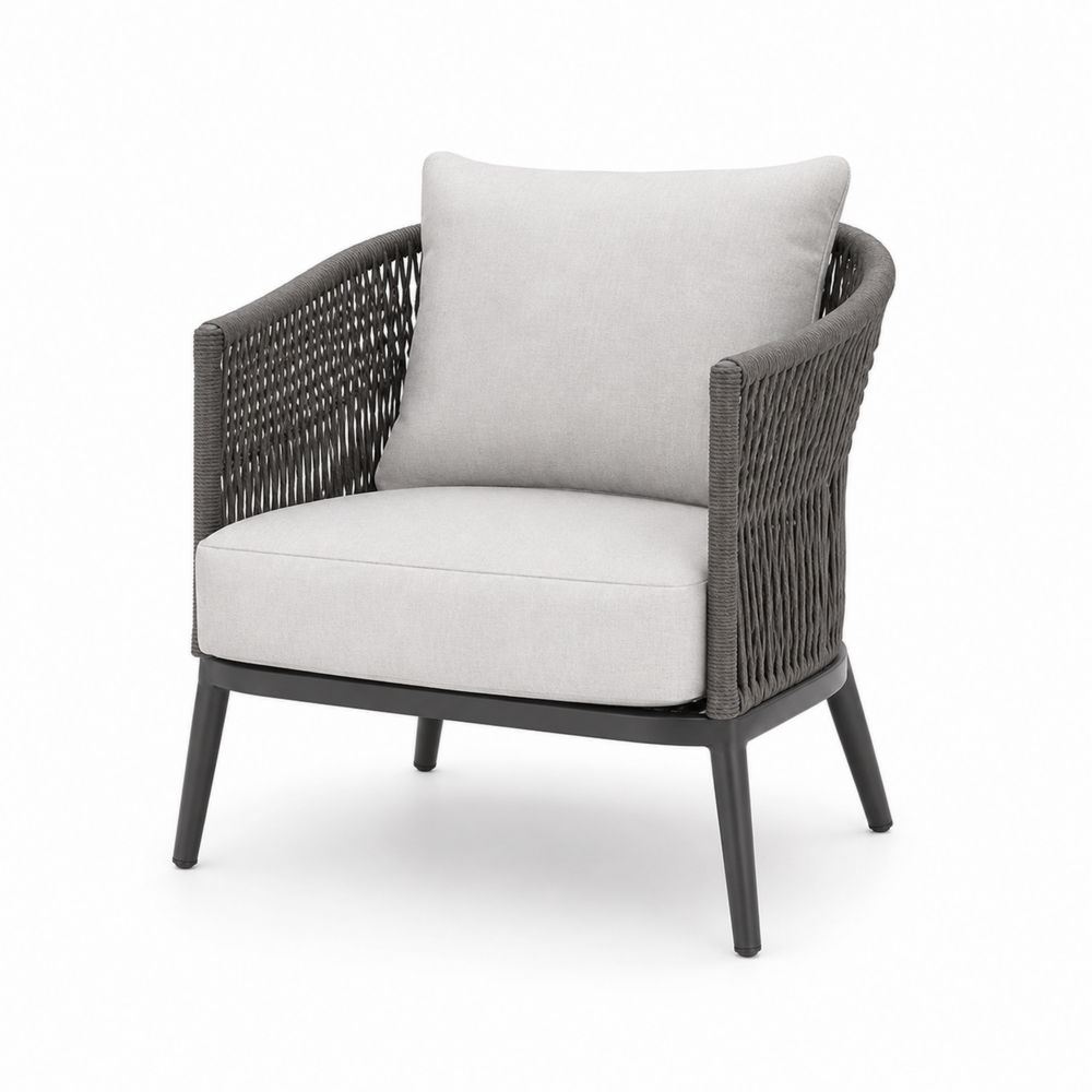 Fauteuil en Corde Tressée avec Coussins en Polyester Gris