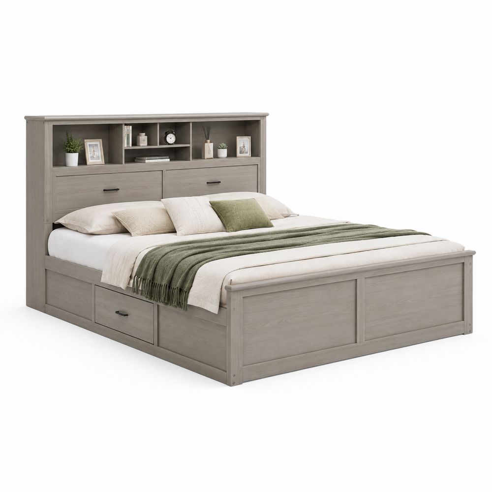 Lit double en bois avec rangements 200x160 cm