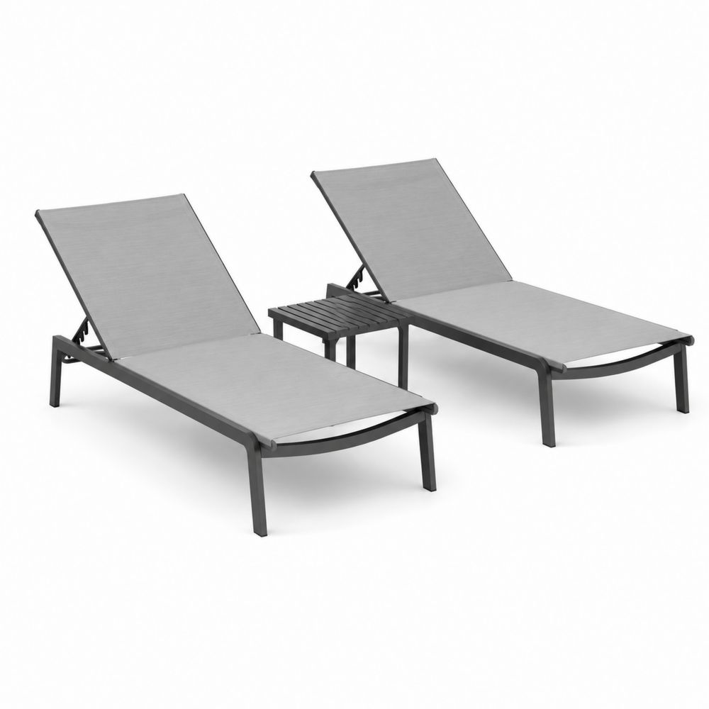 Lot de chaises longues en aluminium et textilène gris
