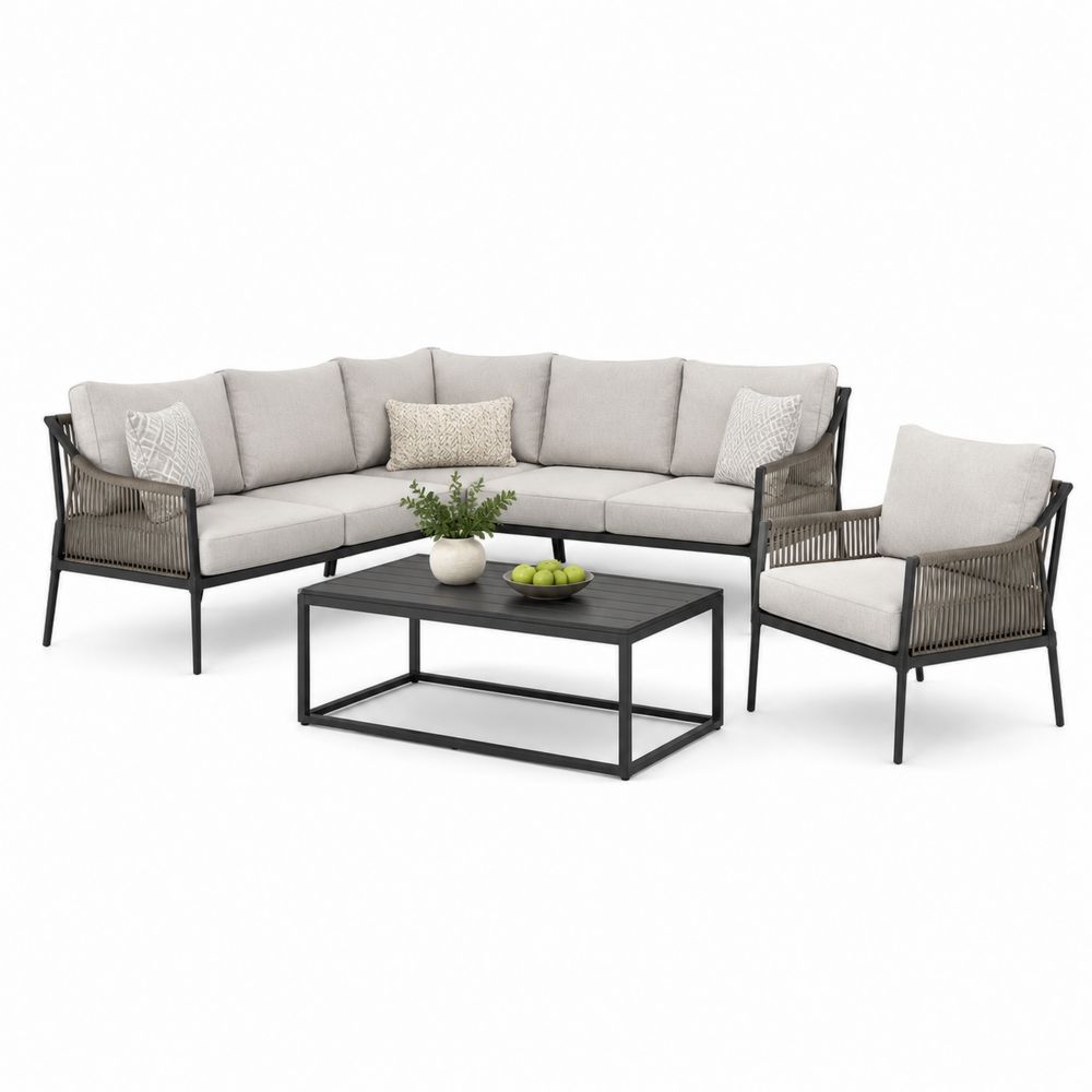 Ensemble de salon d'extérieur en métal avec coussins gris