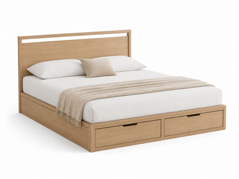 Lit en bois avec rangement et matelas 160x200 cm