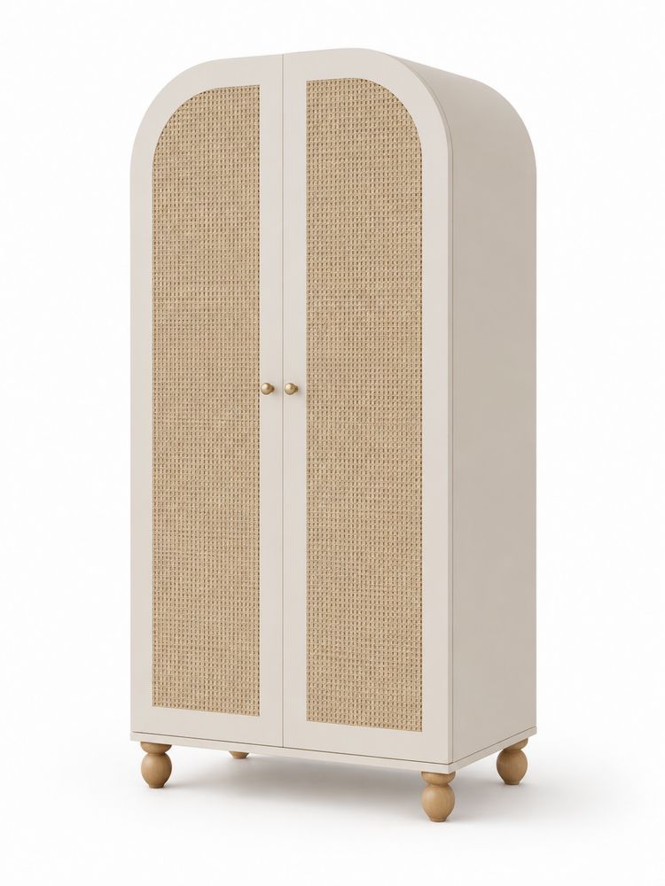 Armoire en bois à deux portes en rotin