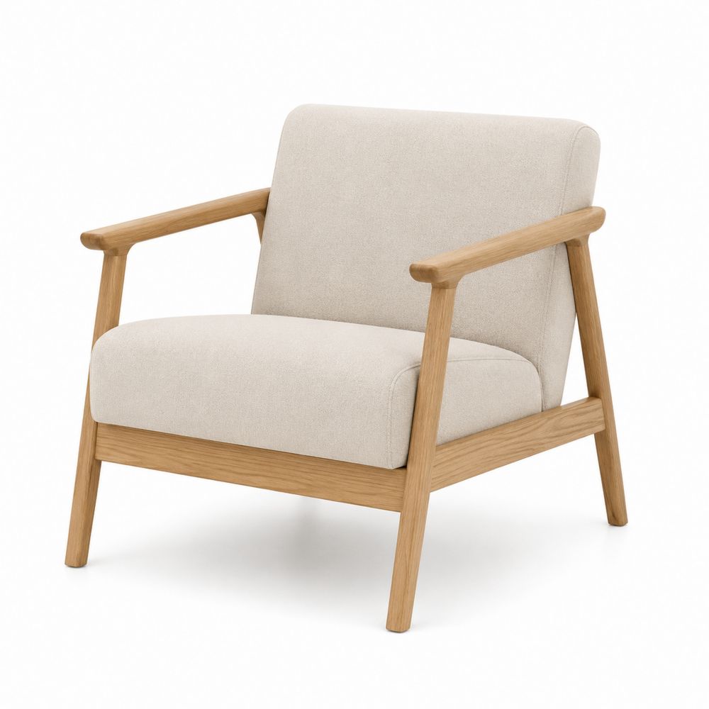 Fauteuil en bois et tissu polyester beige 80x70x75 cm