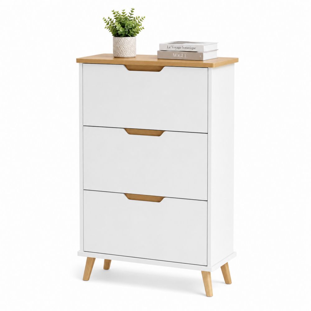 Meuble à chaussures 3 tiroirs MDF Blanc et Bois