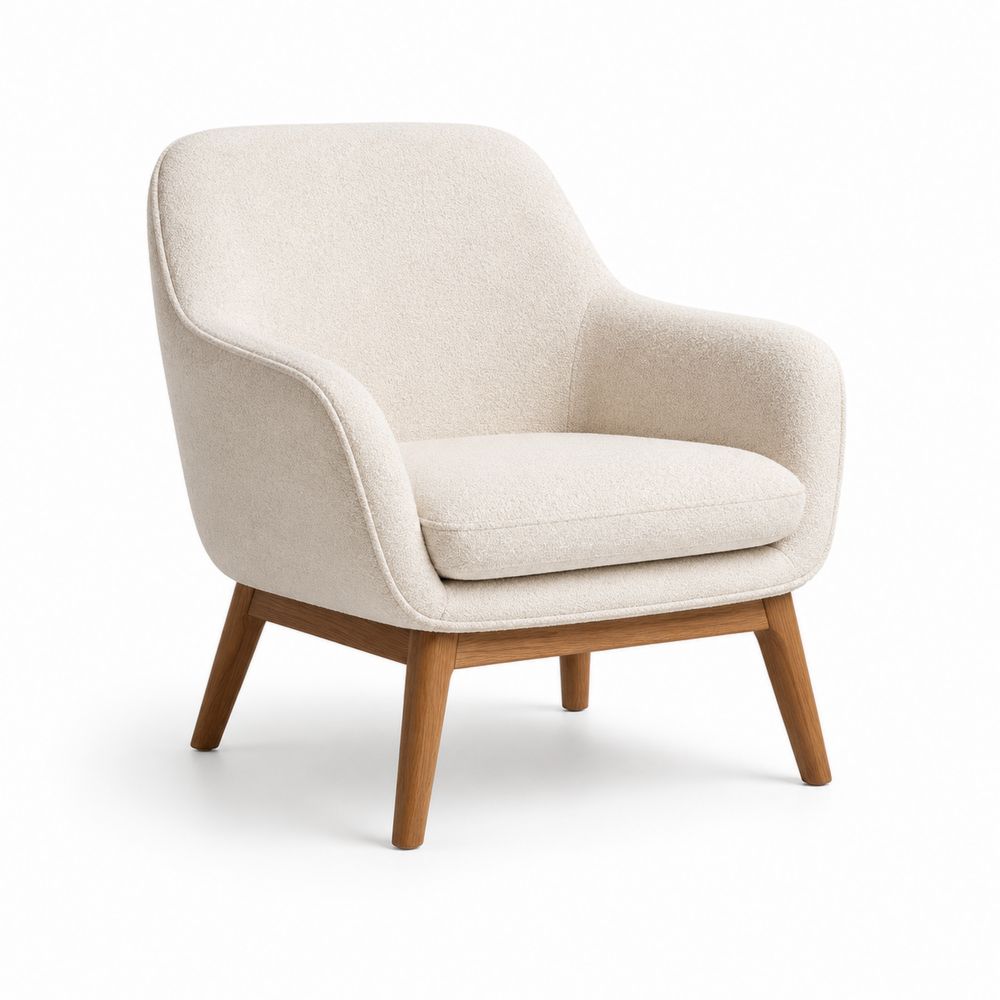 Fauteuil en bois et tissu bouclé Beige