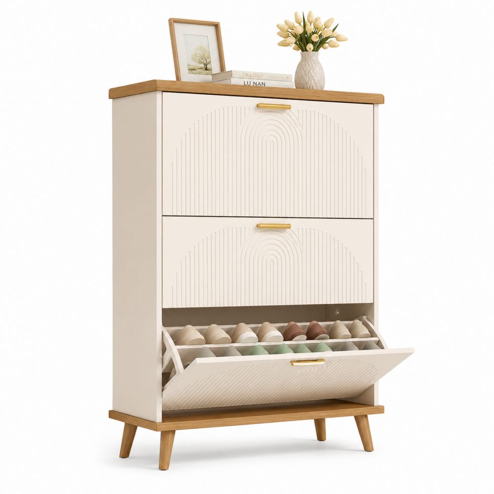 Meuble à chaussures en bois et MDF avec portes abattantes Blanc