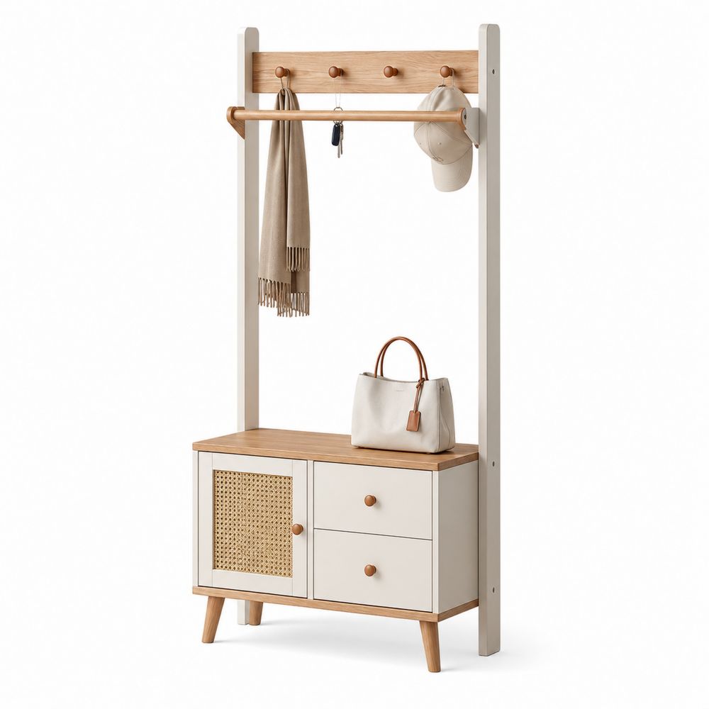 Vestiaire en Bois et Blanc avec Étagère et Banc