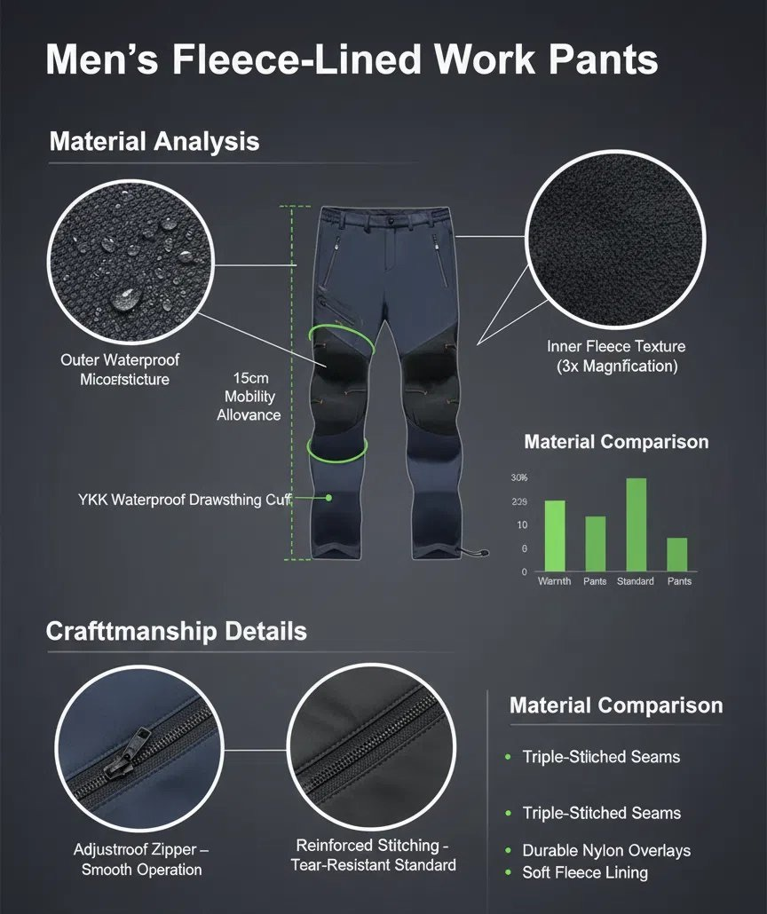 Men's Straight-Leg Carpenter Pants - Fleece-Lined, Waterproof & Scratch-Resistant Work Trousers with Zippered Pockets No Belt Included---Buy 2 Get 10% Off & Free Shipping!