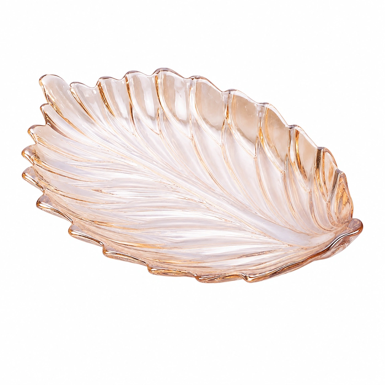Bandeja decorativa rosa de vidrio en forma de hoja-Furnmio