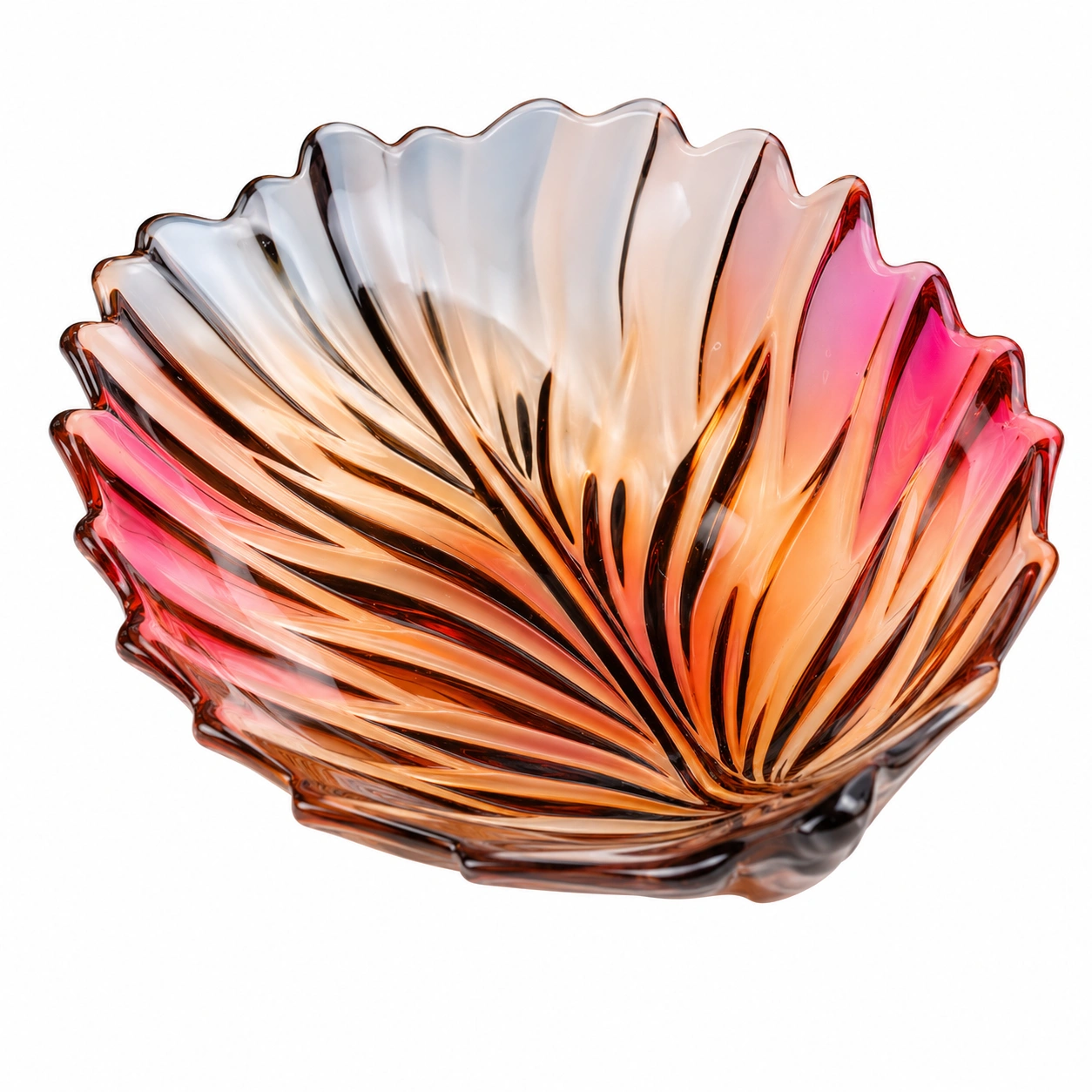 Centro decorativo naranja de vidrio con forma ondulada-Furnmio