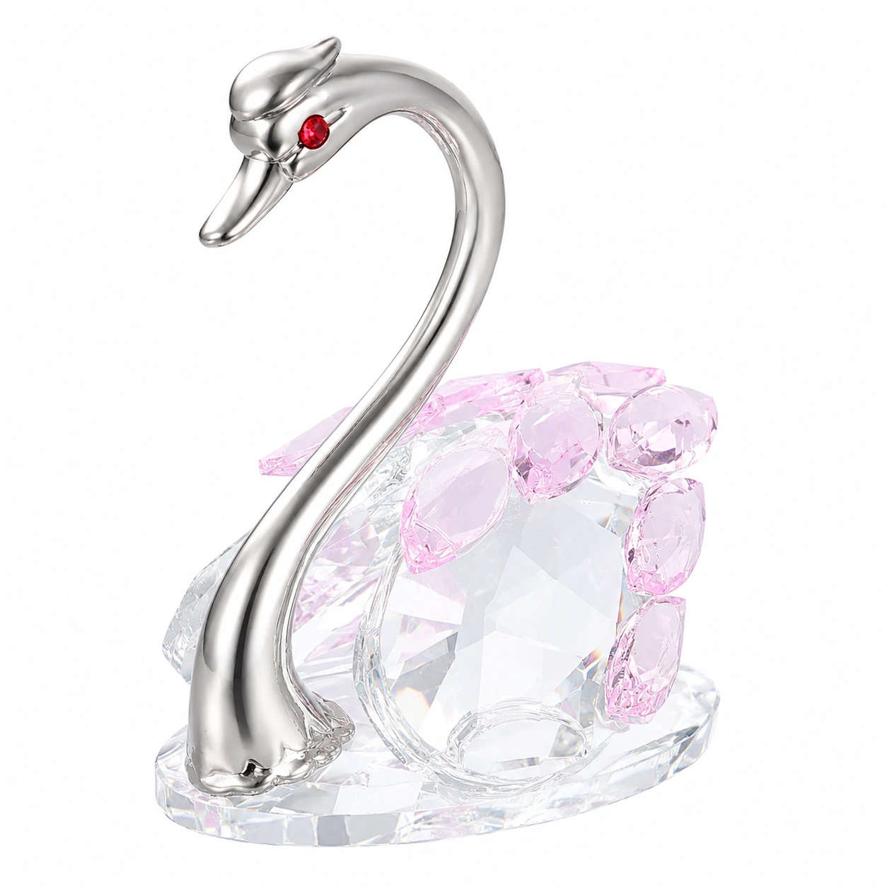 Figura decorativa de cisne transparente con detalles rosas-Furnmio