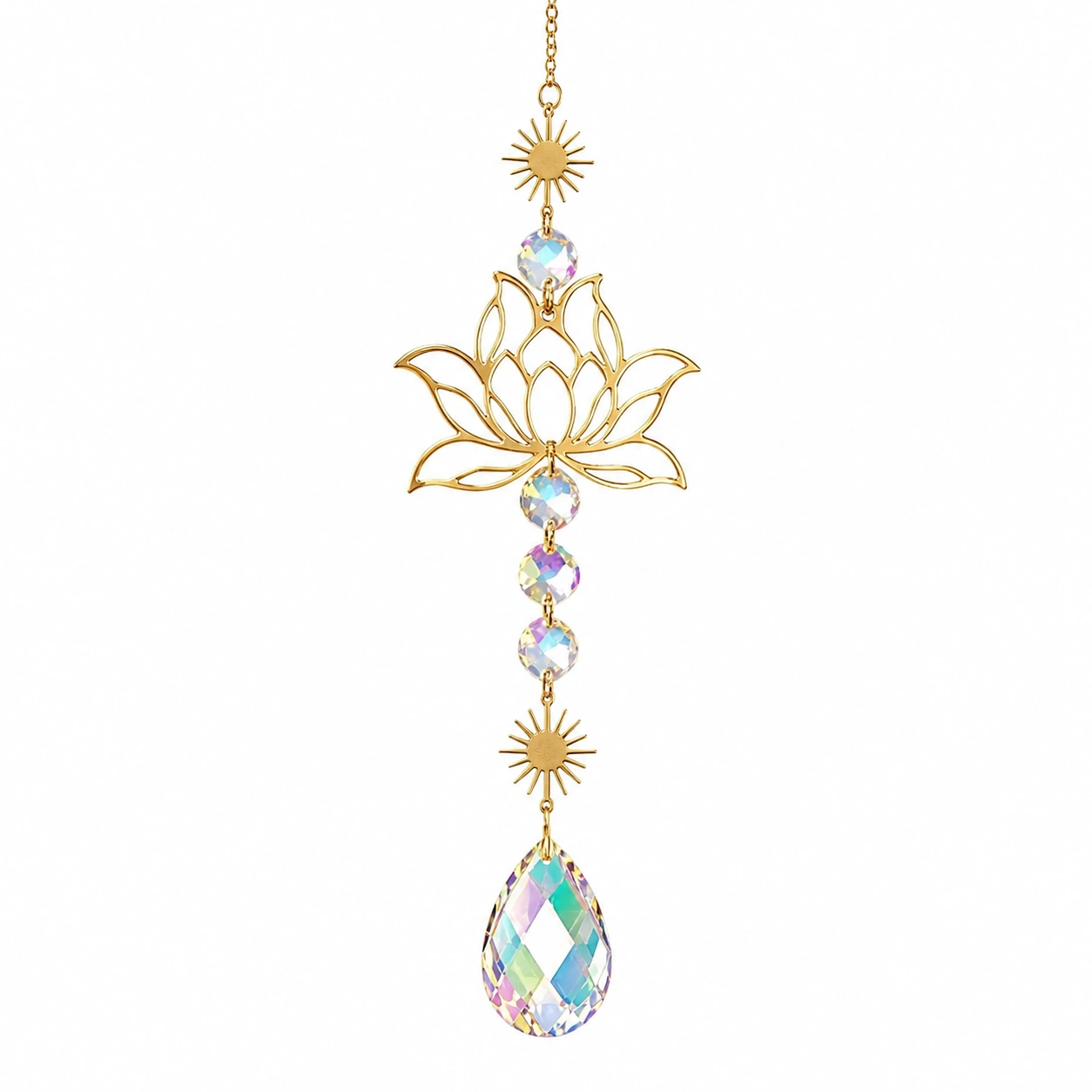 Colgante decorativo dorado con flor de loto y cristales-Furnmio