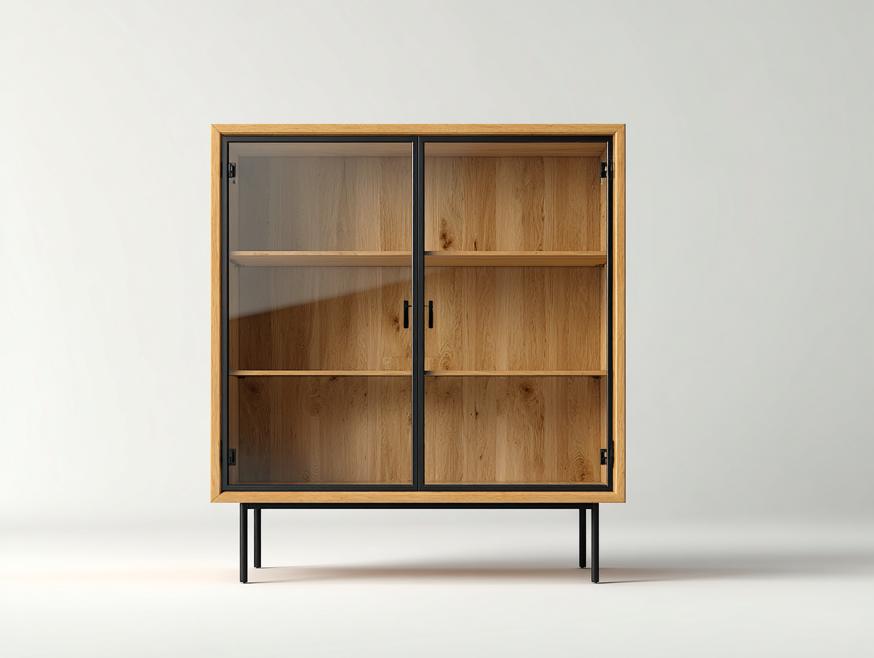 Vitrinas vitrina madera y vidrio 100x40x120 cm natural moderno con puertas-Doroiadwell