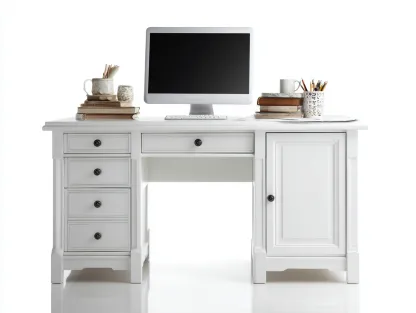 Mesas de oficina escritorio madera 140x60x75 cm blanco clásico con almacenamiento-Doroiadwell
