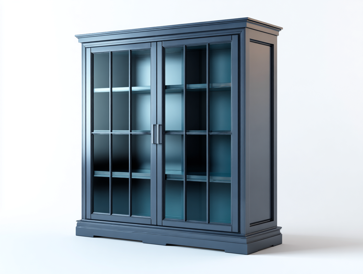 Vitrinas de madera con 2 puertas de cristal 142x46x188 cm azul oscuro para salón - diseño clásico moderno-Doroiadwell
